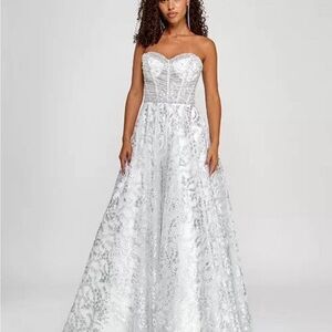 B Darlin Strapless Silver Dress